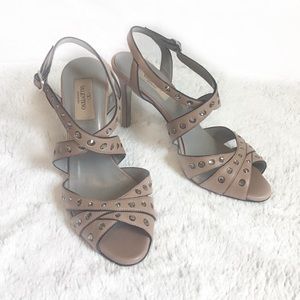Valentino Garavani-Rose Leather Rhinestone Heels